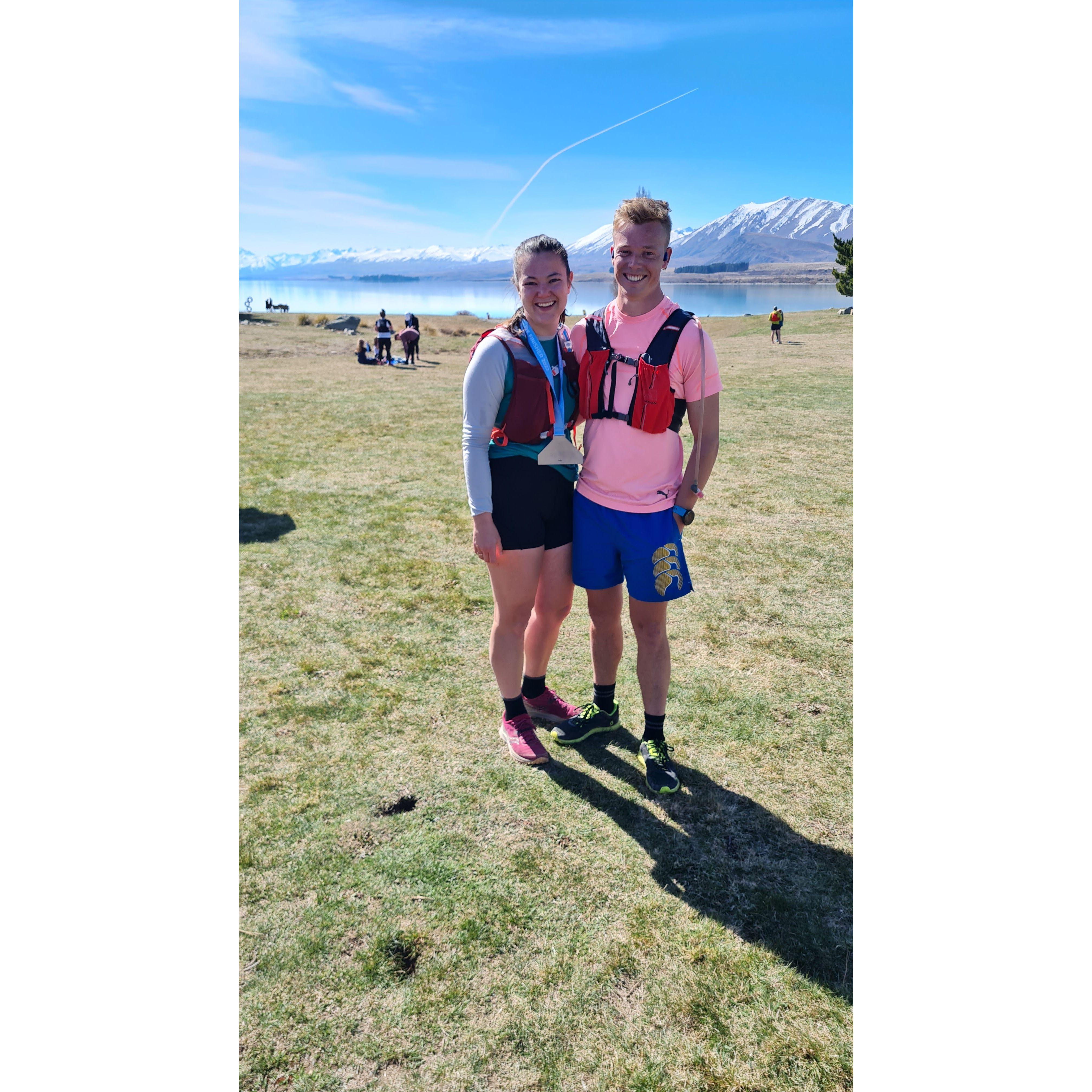 At the finish line of Race Tekapo down on the South Island