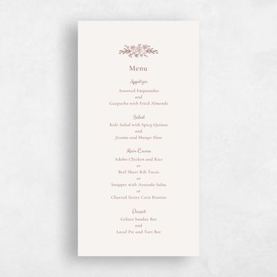 Light Oatmeal, Brown Wedding Menu - Harper