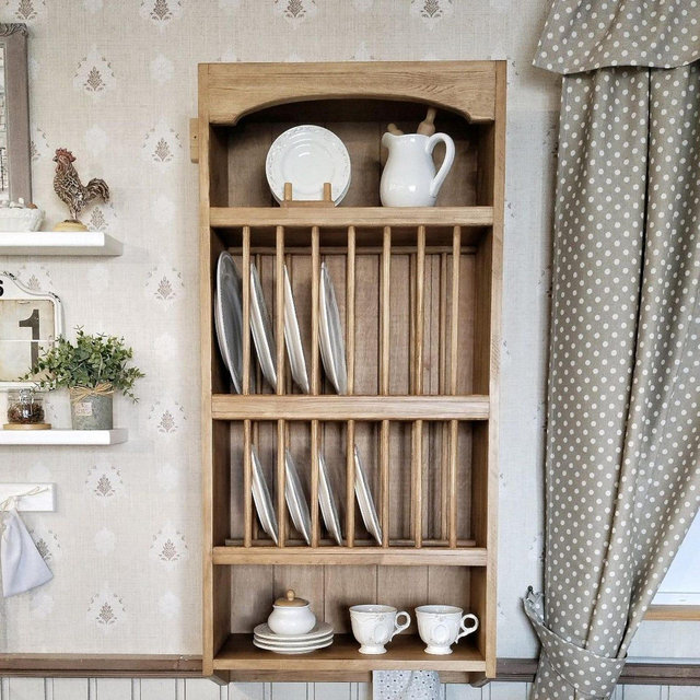 Handmade Rustic Wooden Plate Rack – Kitchen Wall Shelf