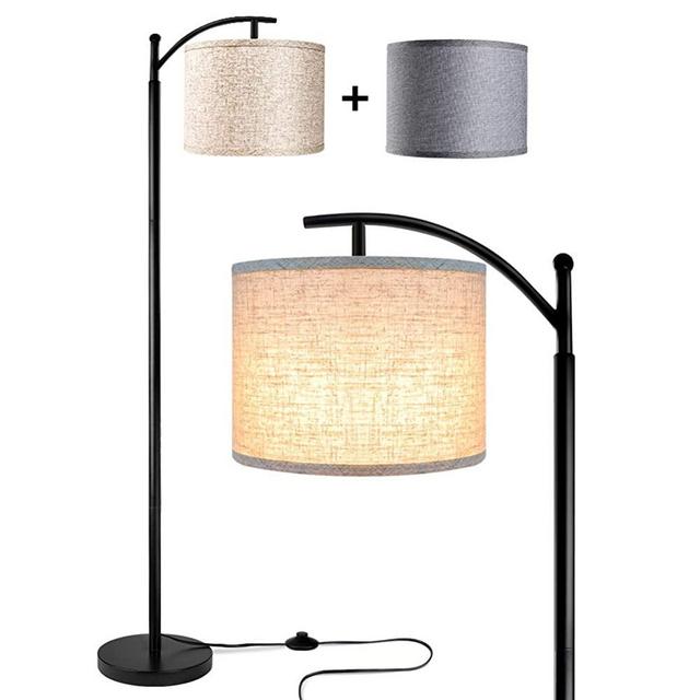 Rottogoon Floor Lamp for Living Room, LED Standing Lamp with 2 Lamp Shades Tall Industrial Arc Floor Lamp Reading for Bedroom, Office, Study Room (9W LED Bulb, Beige & Gray Shades Included)