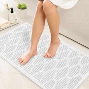 24"x36" Upgraded White Waffle Bath Mat Bathroom Rugs, Super Absorbent Non Slip Bath Mats, Ultra Soft Knit Bath Rugs with Tassels for Bathroom Floor Tub, Quick Dry Shower Mat, Machine Washable, 24"x36"