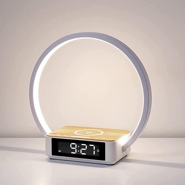 Bedside Table Lamp, WILIT Touch Lamp with Alarm Clock with Wireless Charging Wake-up Light, LED Desk Lamp 3-Grade Dimmable Nightstand Reading Lamp for Bedroom, Living Room, Office