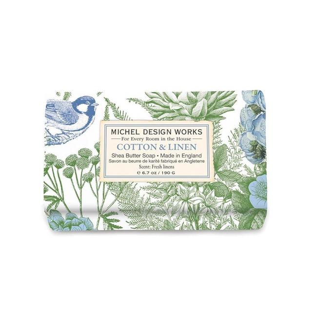 Michel Design Works Soap Bar, Cotton & Linen Medium, Beautiful Design, Triple-milled
