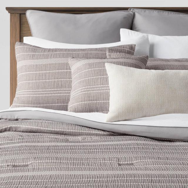 Full/queen Textured Chambray Cotton Comforter & Sham Set Warm