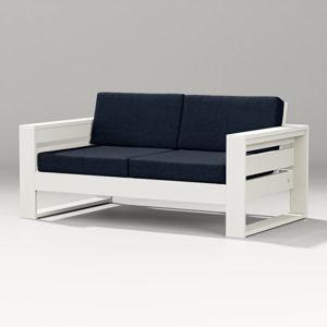 Latitude Loveseat - White with Marine Indigo Cushions