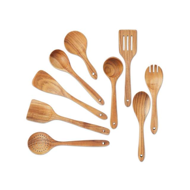 Juvale 9 Piece Wooden Kitchen Utensils Set with Spoon and Spatula for Cooking Accessories