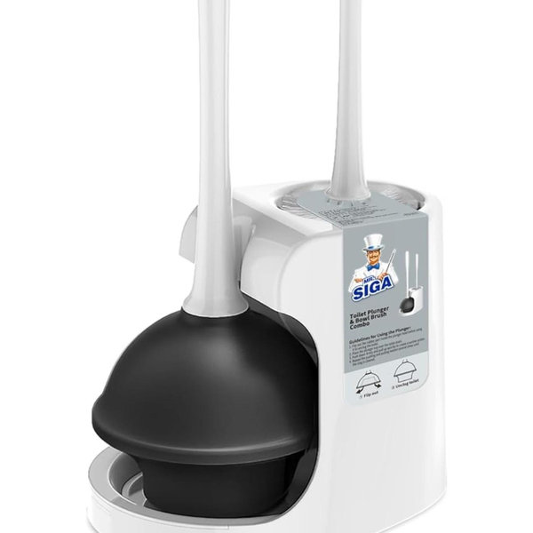 MR.SIGA Toilet Plunger and Bowl Brush Combo for Bathroom Cleaning, White, 1 Set