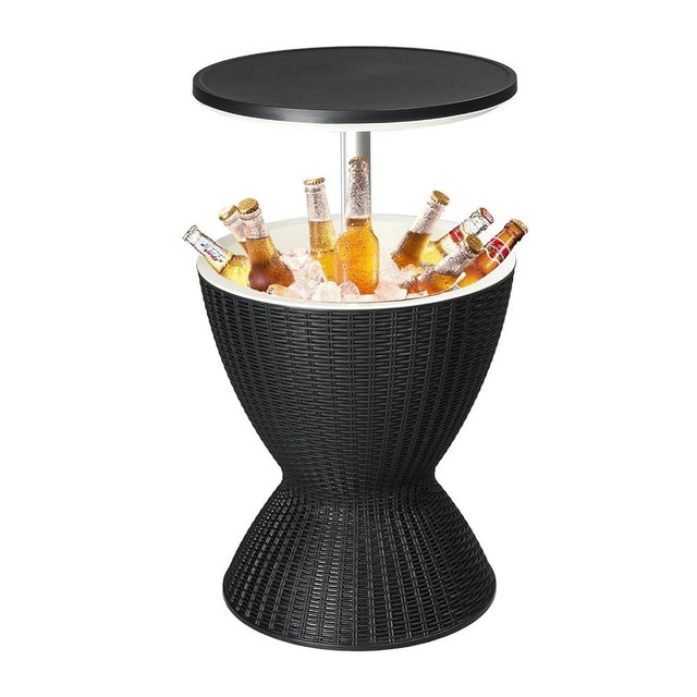 VINGLI Outdoor Cooler Table, Height-Adjustable Outdoor Cool Bar w/ 8 Gallon Beer and Wine Cooler, All-Weather Resistant Patio Cooler Ice Cool Bar for Deck Pool Party (Black)