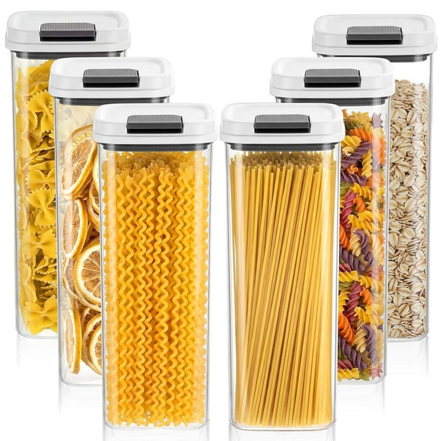 Blushtier 6 Pack 2.8L/2.96qt Airtight Food Storage Containers with Lid Air Tight Easy Open Top Clear Stackable Pantry Organization for Pasta Kitchen Cupboard Spaghetti Storage Canister(White)