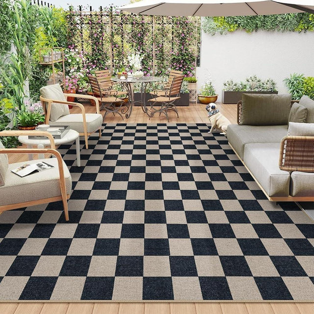 Lahome Checkered Easy Jute Rug, 9x12 Area Rug for Living Room Indoor Outdoor Carpet, Farmhouse Neutral Non Slip Non Shedding Stain Resistance Floor Carpet for Patio Dining Room Backyard