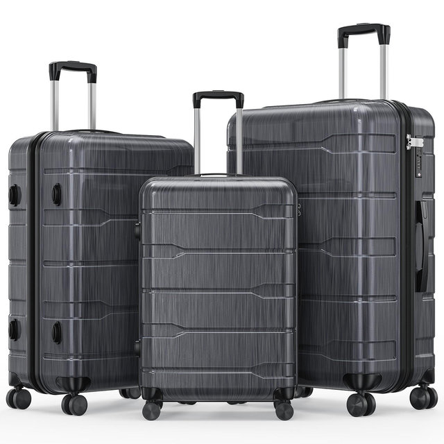 SUGIFT 3 Piece Hardside Luggage Set with Spinner Wheels and TSA Lock Gray