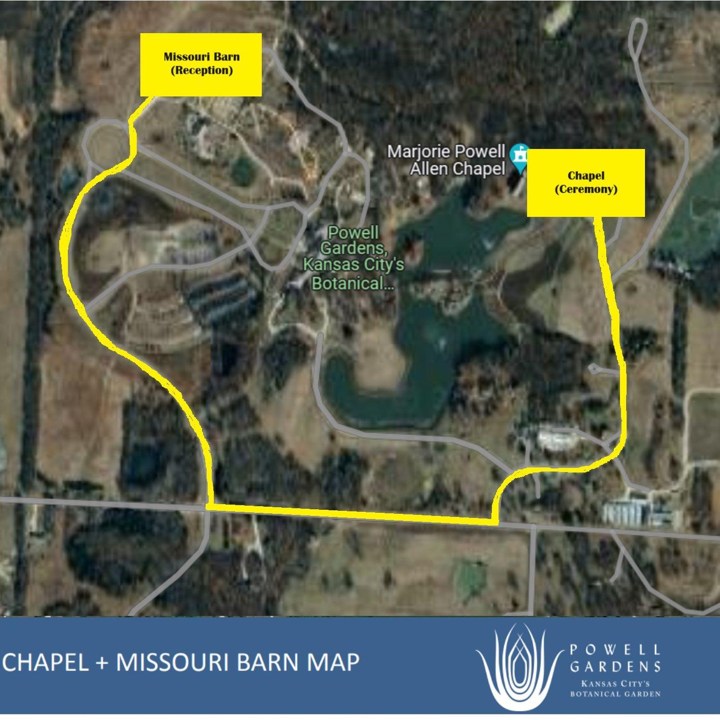 Directions from our ceremony to our reception at the Missouri Barn.