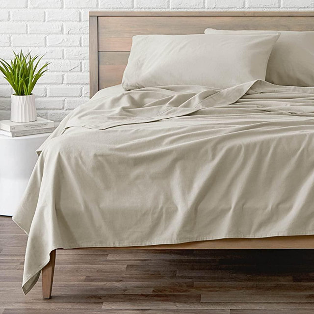 Bare Home Flannel Sheet Set 100% Cotton, Velvety Soft Heavyweight - Double Brushed Flannel - Deep Pocket (King, Ivory)