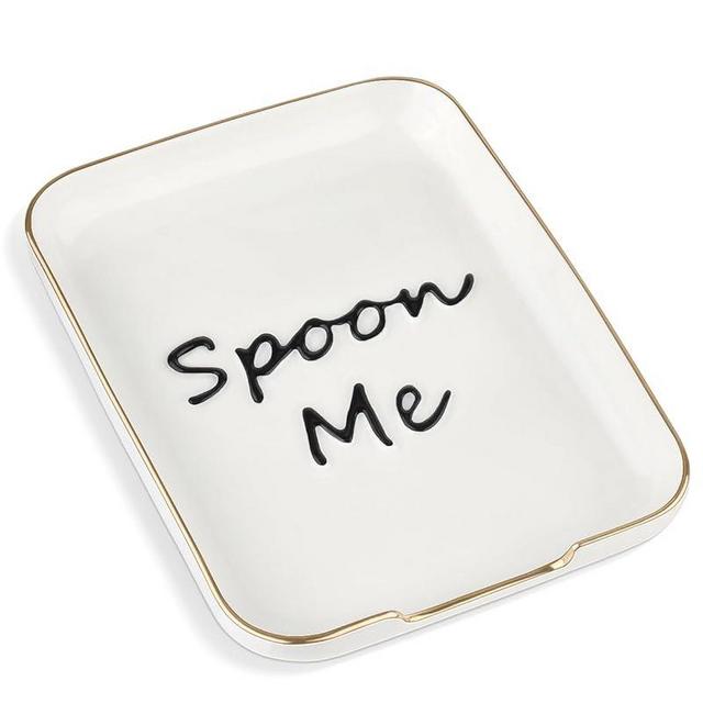 FIRJOY Ceramic Spoon Rest for Stove Top, Kitchen Decor Coffee Spoon Holder for Counter Cooking Utensil Rest (Gold)