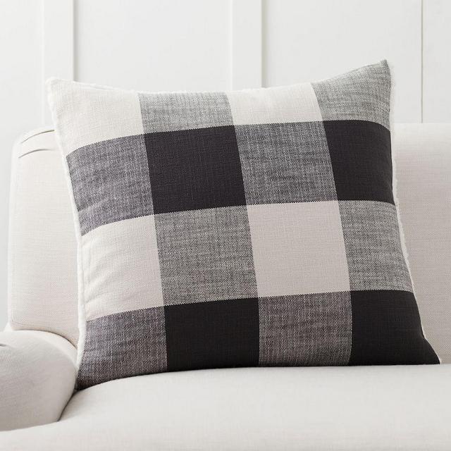 Bryce Check Sherpa Back Pillow Cover, 24", Charcoal