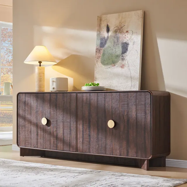 70″ Modern TV Stand, Entertainment Center for TVs Up to 80″, Media Console with Adjustable Shelves & Large Storage, Brown
