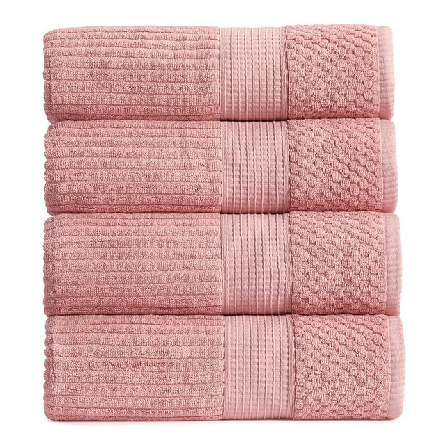 Springtree Home 100% Cotton Bath Towel Set of 4 | Super Soft & Absorbent with Quick-Dry Fibers | 4 Bath Towels | Textured and Durable Cotton | Krista Collection - Bridal Rose