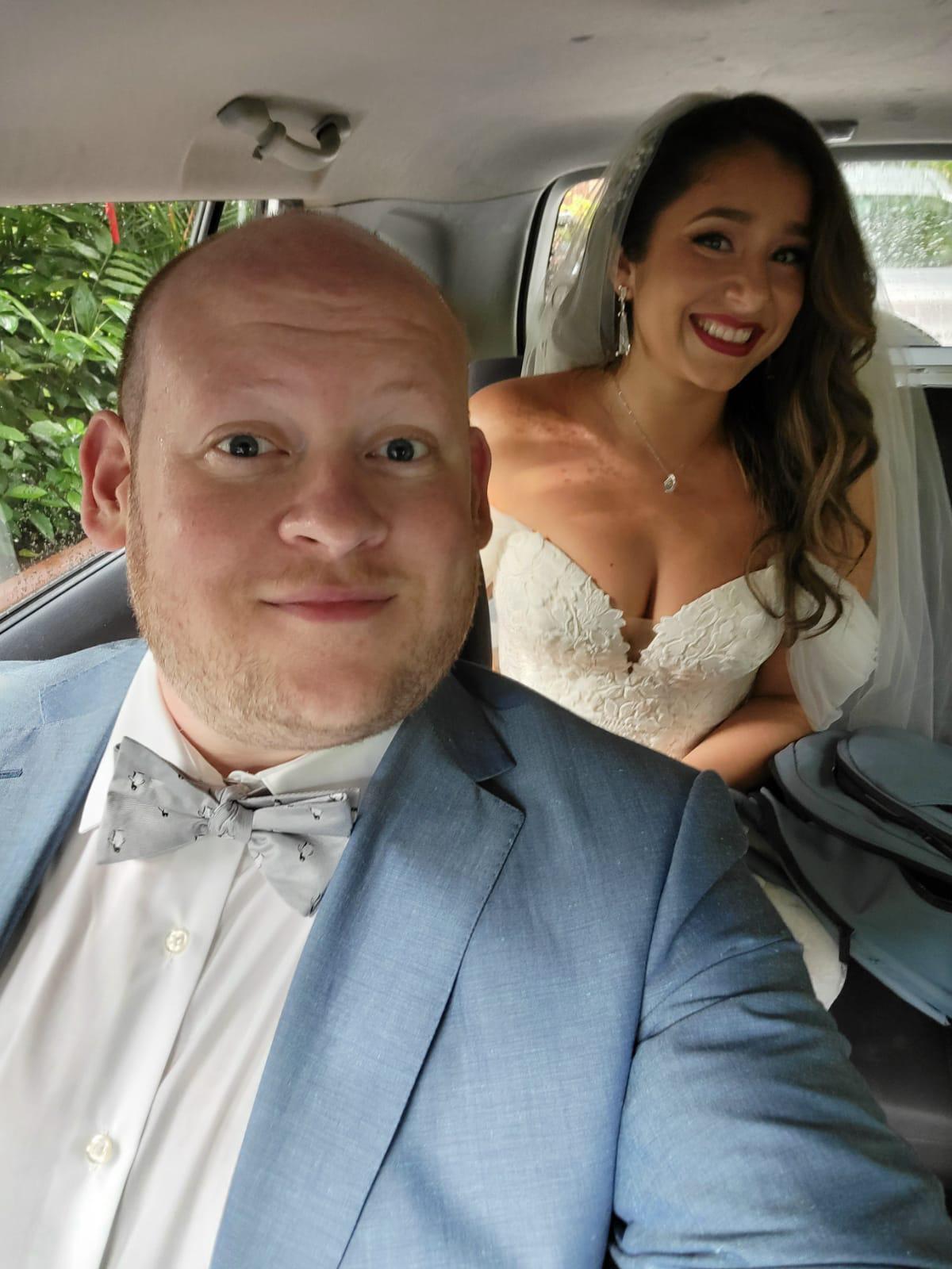 Heading to the waterfall to say our vows!