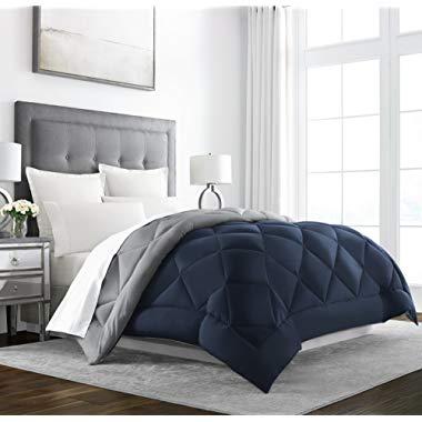 Sleep Restoration Goose Down Alternative Comforter - Reversible - All Season Hotel Quality Luxury Hypoallergenic Comforter -King/Cal King - Navy/Sleet