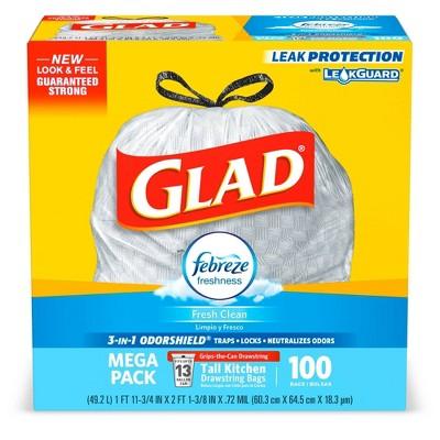 Glad OdorShield Fresh Clean Scented Drawstring Tall Kitchen Trash Bags - 100ct