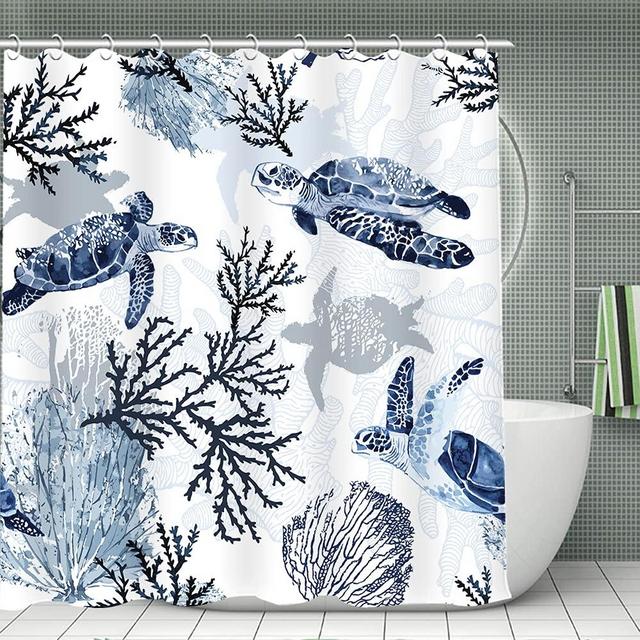 Bohemia Sea Turtle Shower Curtain Marine Life Beach Decor Funny Shower Curtain Blue Nautical Shower Curtain Waterproof Fabric Bathroom Curtain with Hook…