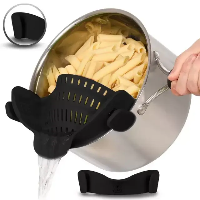 Zulay Kitchen Silicone Strainer with Clips - Food Grade Heat Resistant Pot Strainer Clip On Silicone Colander For Draining Pasta Fruits & Vegetables
