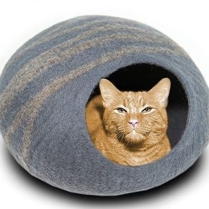 Meowfia Premium Cat Bed Cave (Large) - Eco Friendly 100% Merino Wool Beds for Cats and Kittens