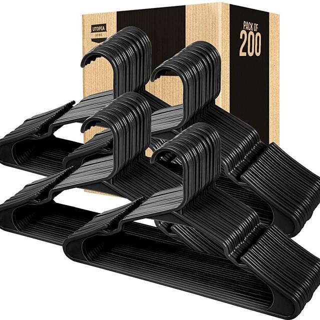 Utopia Home Black Hangers (200 Pack Plastic Hangers) - Space Saving Clothes Hangers - Durable Coat Hanger with Shoulder Grooves