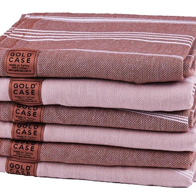Gold Case Set of 6 XXL LYCIA Pestemal Turkish Bath Towel 100% Cotton Beige/Brown