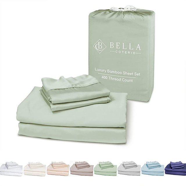 Bella Coterie Luxury Queen Bamboo Sheet Set | Organically Grown | Ultra Soft | Cooling for Hot Sleepers | 18" Deep Pocket [Sea Glass]
