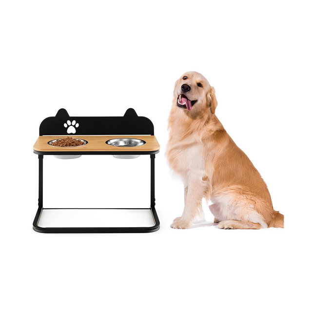 INOLAIT Dog Bowl Stand with 2 Stainless Steel Food Water Bowls