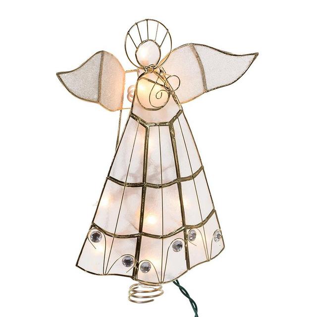 Kurt Adler 10-Light Capiz Angel Treetop with Trumpet (Clear)