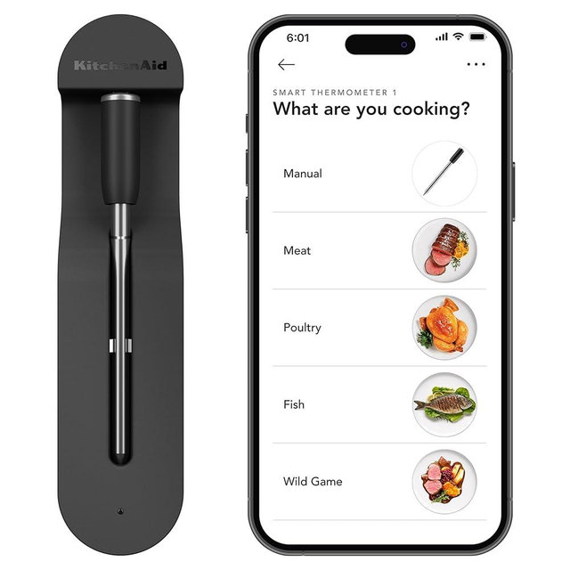 KitchenAid Smart Wireless Rechargeable Meat Thermometer | Waterproof, Soak 6 Hours, Dishwasher-Safe | Long Range Bluetooth® Connectivity| BBQ, Grill, Oven, Smoker, Air Fryer, Kitchen