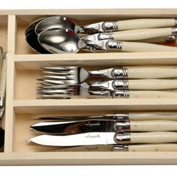 Jean Dubost Laguiole 24-Piece Everyday Flatware Set with Ivory Handles