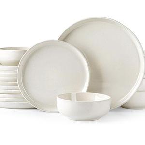 GBHOME Ceramic Dinnerware Sets for 6, 18pcs Stoneware Plates and Bowls Sets, Handmade Chip and Scratch Resistant Dishes Set, Dishwasher & Microwave Safe