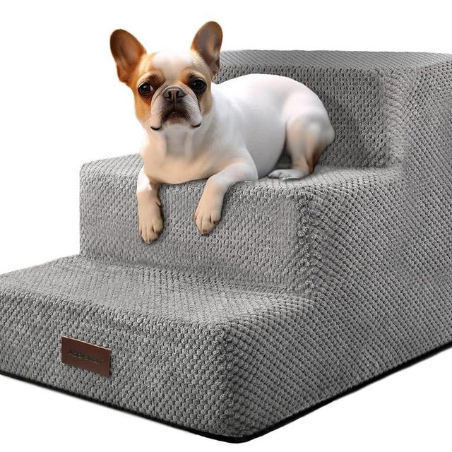 Dog Stairs for Small Dogs & Cats, 3-Step Non-Slip Pet Steps for Couch Sofa and Chair, Grey, 13.6" H