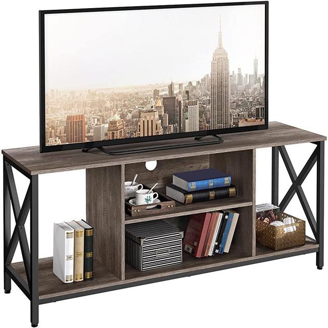Yaheetech TV Stand for 55 Inch TV with Open Storage, 55'' Wide Entertainment Center TV Console Table for Living Room, 3-Tier Shelves TV Table for Home with Metal Support, Modern Furniture, Taupe Wood