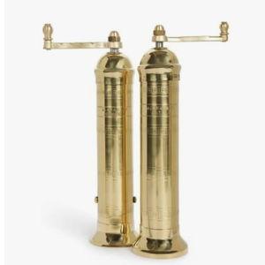 Alexander Handcrafted European Mill Set – Authentic 2-Piece Brass Pepper (8″) & Salt (9″) Grinder, Adjustable Grind, Vintage Design, Elegant Kitchen Gift, Handmade in Greece