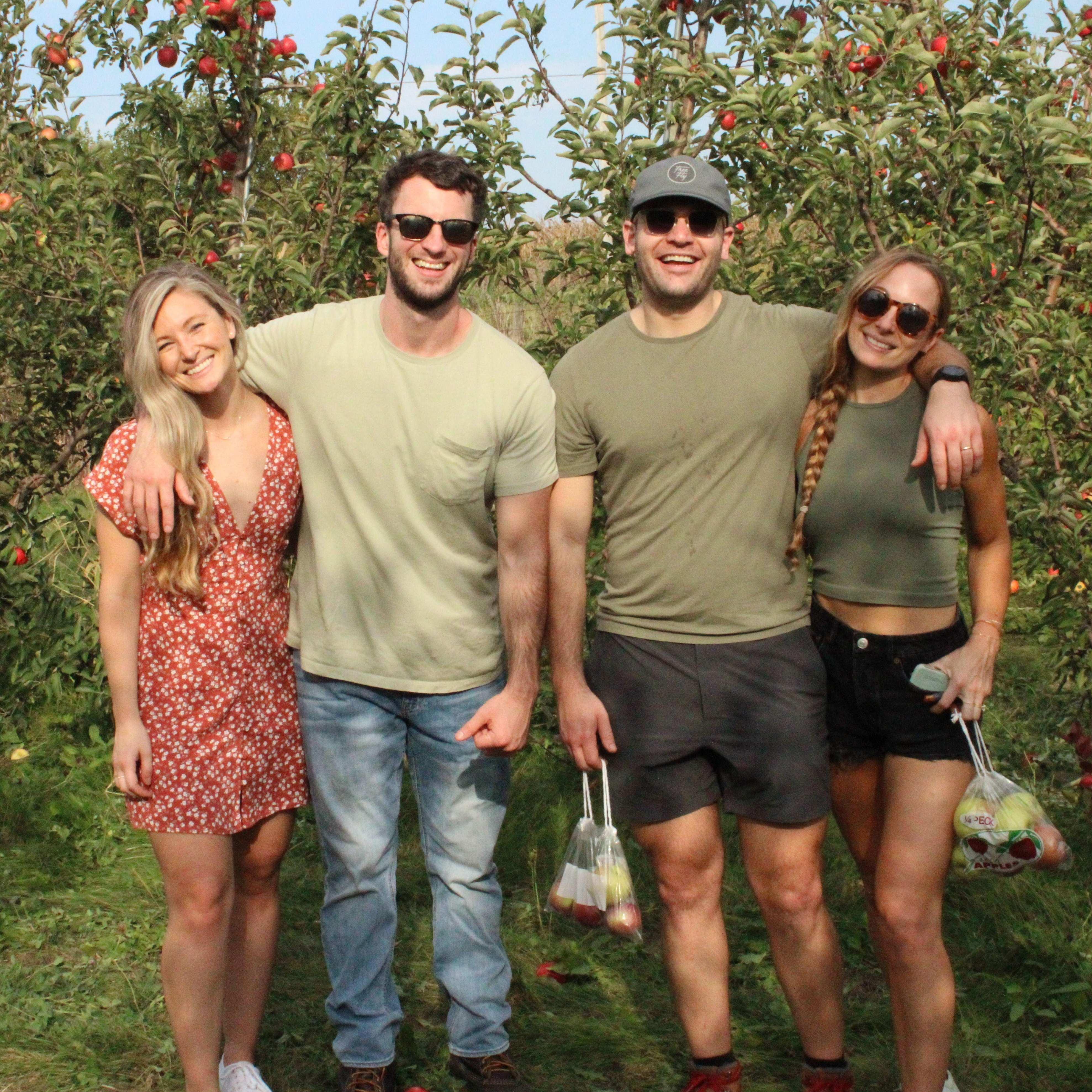 Jen, Alex, Andrew (groomsmen) & Jody (maid of honor) do apple picking