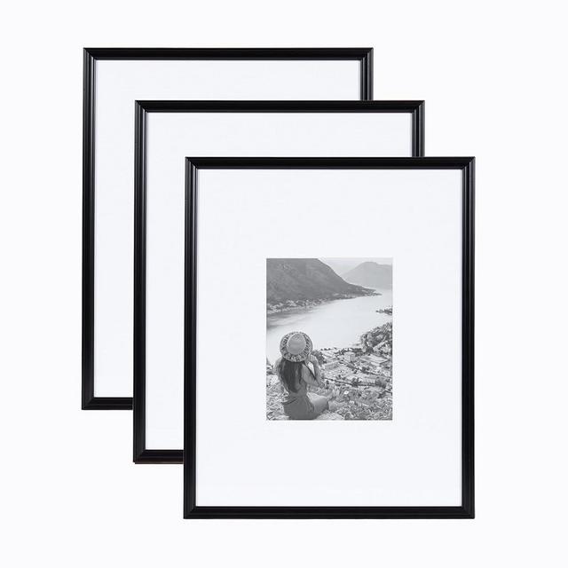 Kate and Laurel Adlynn Rectangle Picture Frame Set of 3, 16 x 20 matted to 8 x 10, Black, Modern Three-Piece Frame Set for Gallery Wall Frame Set in Living Room Wall Decor