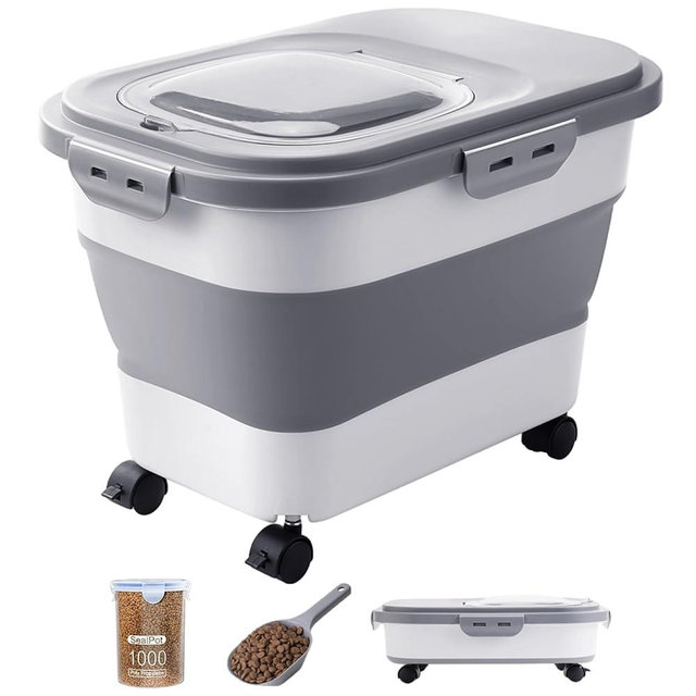 DDMOMMY 20-23 Lbs Dog Food Storage Container - Collapsible Dog Food Container with Attachable Casters and Scoop,Travel Silicone Bowl, Pet Food Storage Containers to Keep Dry Food Fresh,Easy to Move