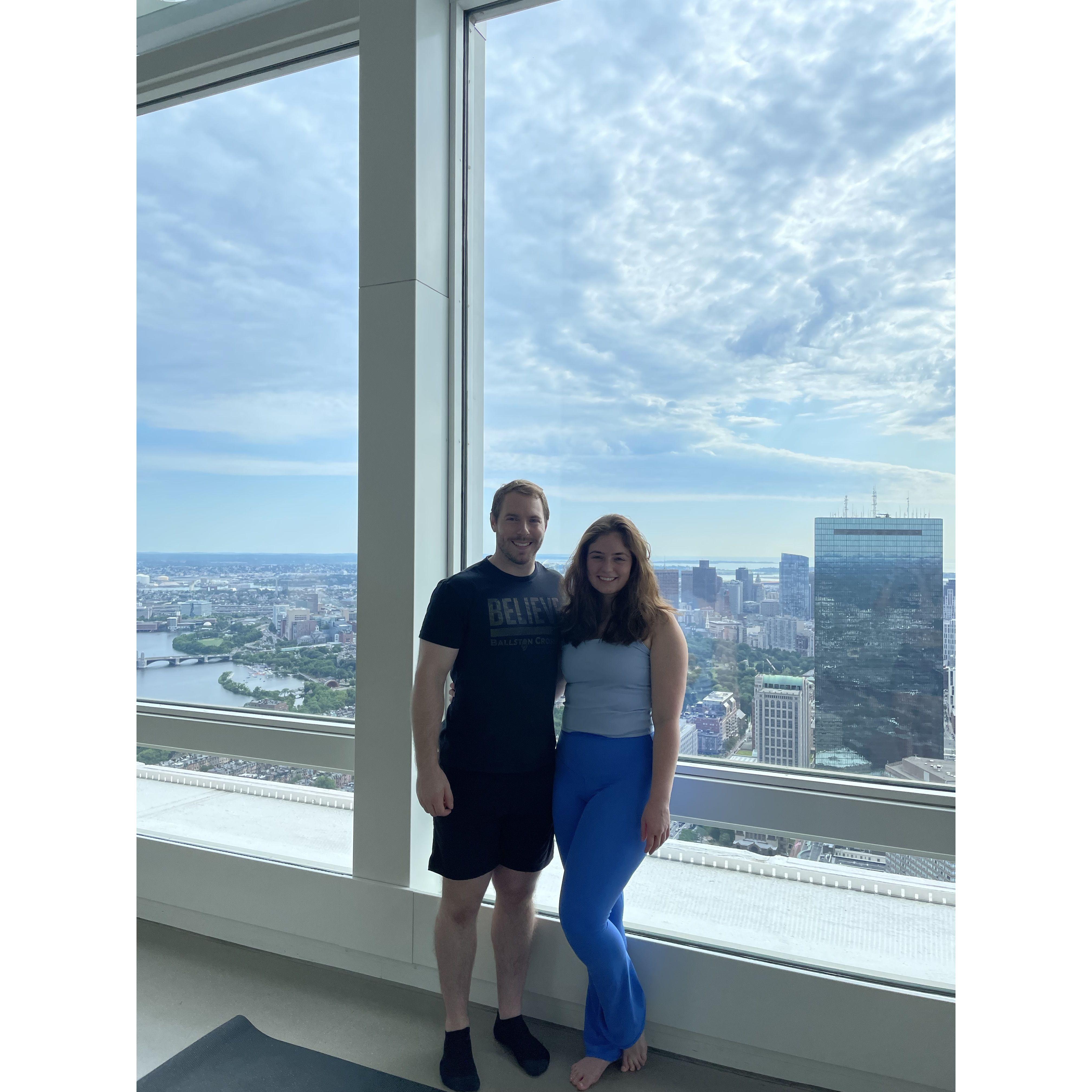 July 2024 - yoga on top of the Prudential Center in Boston to celebrate Emily's birthday