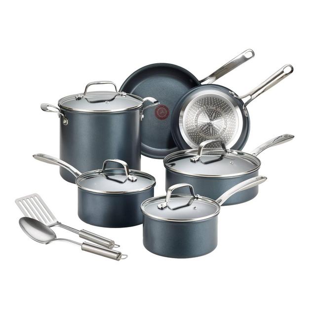 T-Fal Platinum 12pc Non-Stick Cookware Set with Induction & Cast Stainless Steel Handles - Dark Gray