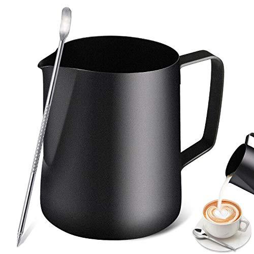 Milk Frothing Pitcher, Stainless Steel Espresso Steaming Pitcher 12OZ/350ML Coffee Milk Frother Cup with Decorating Art Pen for Espresso Machine, Milk Frother, Latte Art