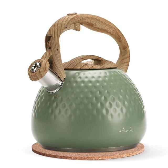 Tea Kettle - Harriet Tea Kettle for Stove Top, 2.5 QT Whistling Tea Pot with 5-Layers Durable Bases - Food Grade Stainless Steel Kettles with Hot-Resistant Handle Gas Electric Applicable, Green