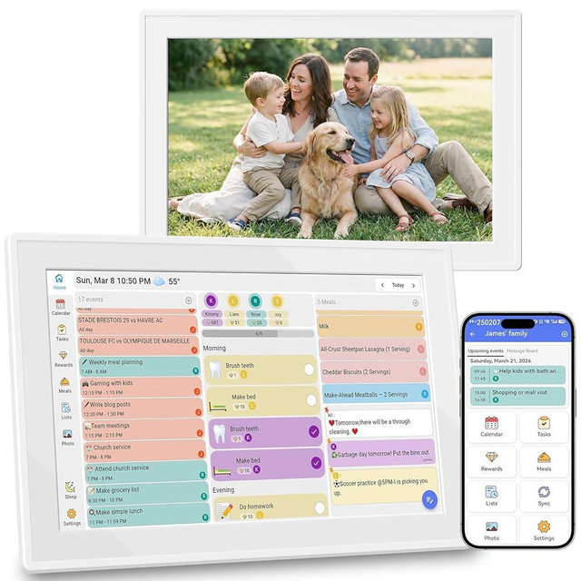 Digital Calendar 10.1" Touchscreen, Smart Electronic Wall Organizer, Chore Chart & Meal Planner, Family Task Manager, Third-Party Calendar Sync, Picture Frames Perfect Gifts for Mom & Women