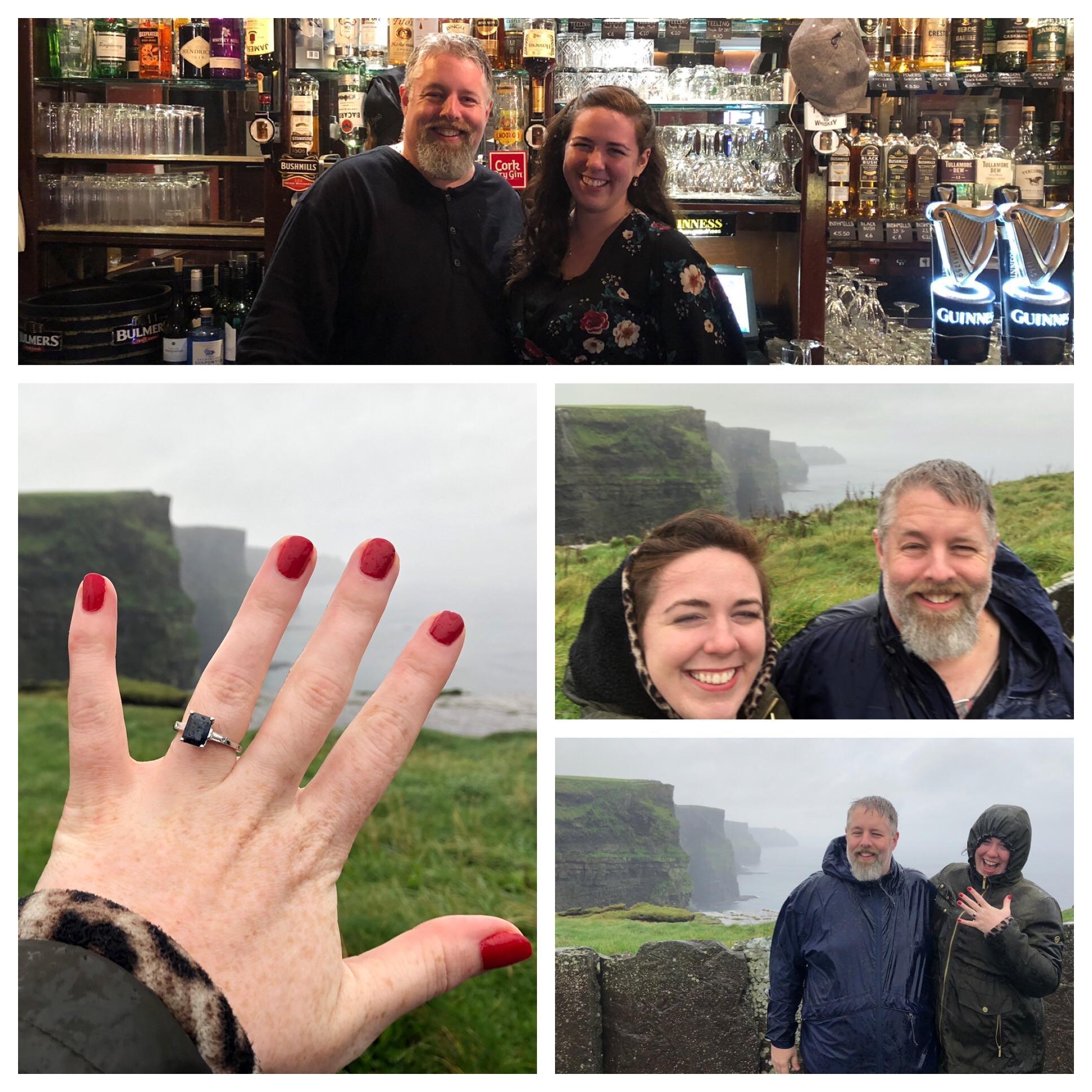 Our engagement at the Cliffs of Moher, Ireland. Followed by a celebration in a Dublin pub, we discovered we'd said "yes" during a hurricane at the Cliffs of Insanity (#princessbrideforever). Epic!