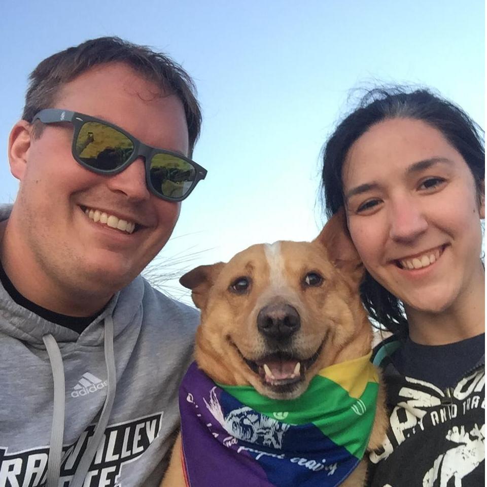 Cheesing with our dog Huck