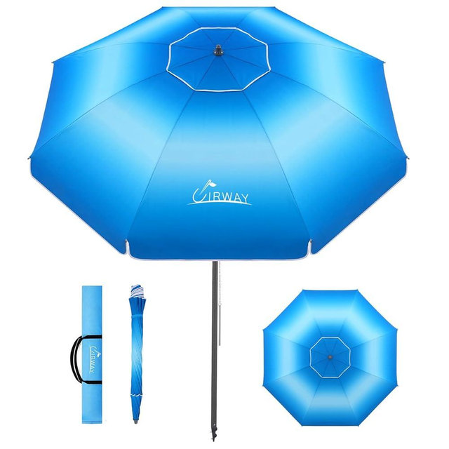 UIRWAY Beach Umbrella, Heavy Duty Windproof Beach Umbrellas with Sand Anchor & Tilt, Sun Protection Portable Beach Umbrella with Carrying Bag for Beach, Patio Garden Pool Outdoor