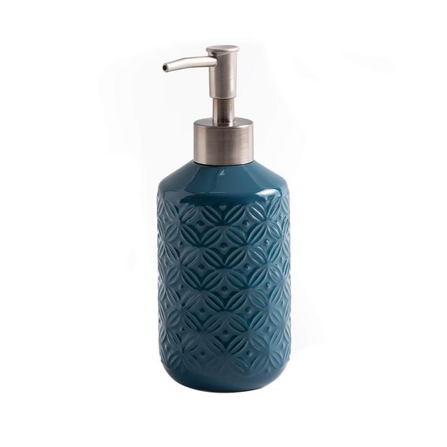 FE Soap Dispenser, 13.5oz Hand Soap Dispenser Ceramic Refined Emboss Design with Rust Proof Pump, Refillable Dish Soap Dispenser for Kitchen Bathroom